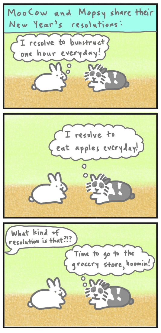 Moocow and Mopsy 2024 Resolutions Comic (published 1/7/2024)