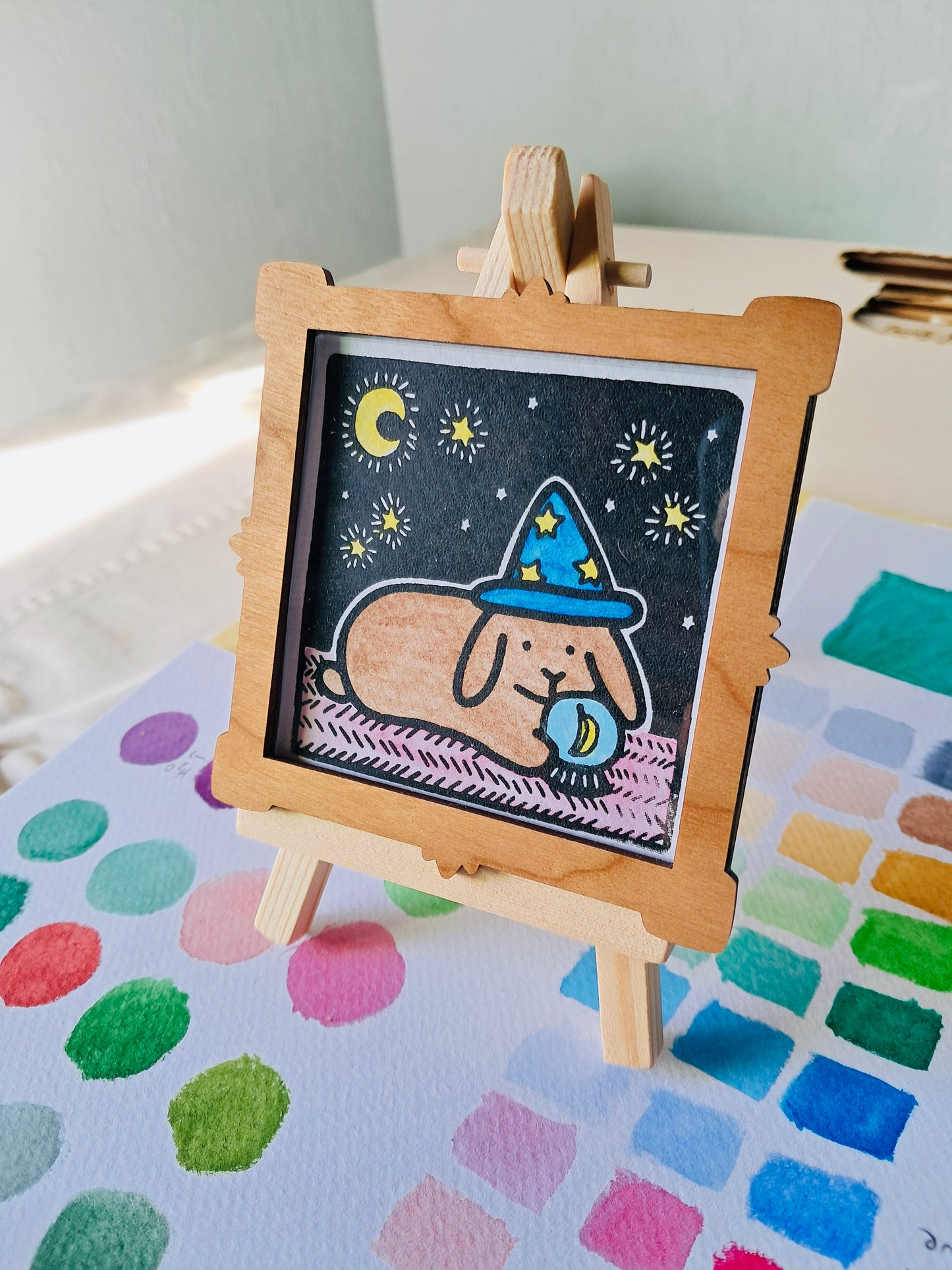 Wizard Bunny 3" Screenprint with Watercolor