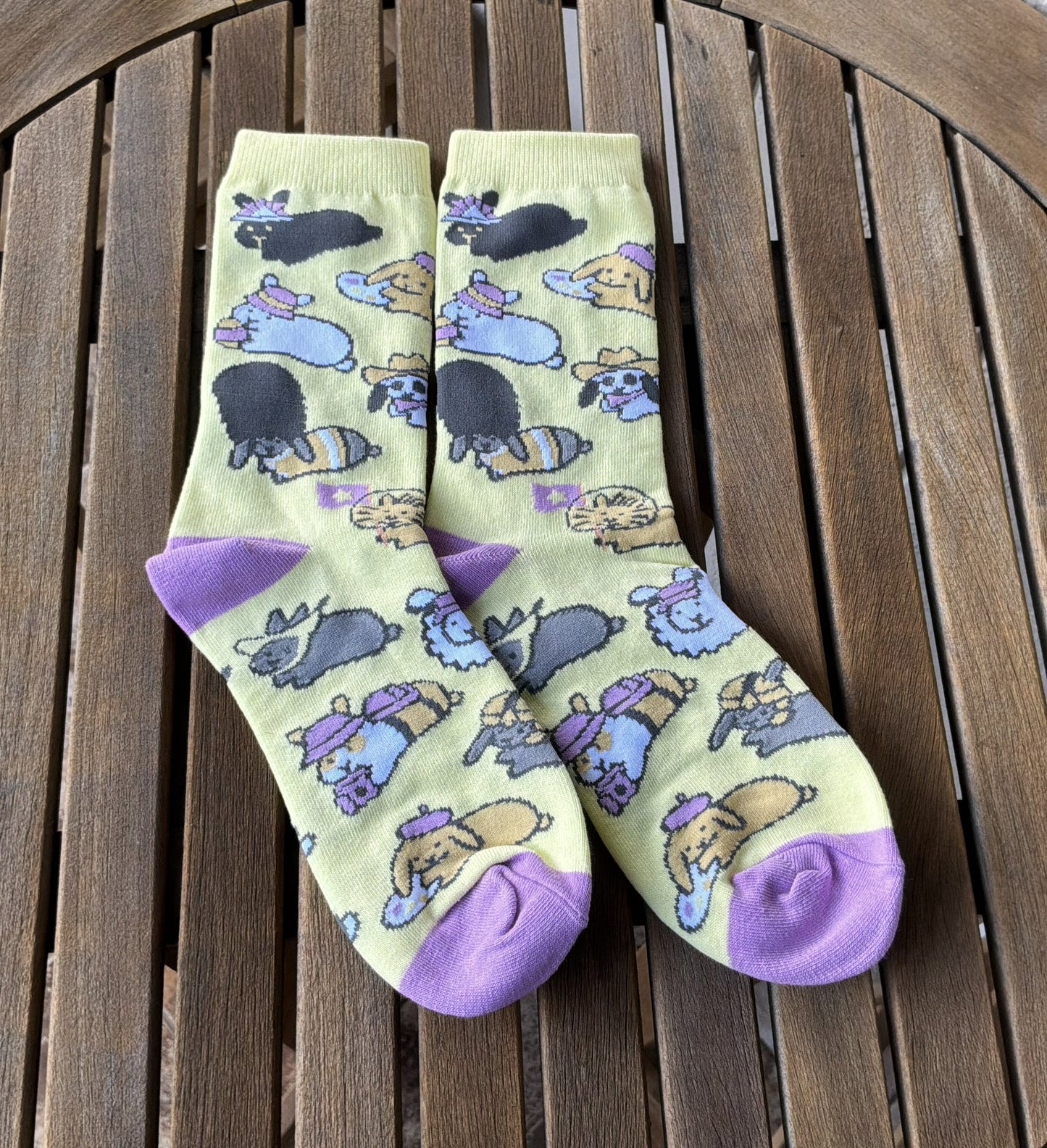 Bunny Rabbit Crew Socks - Bunnies with Hats Volume 3 (Yellow)
