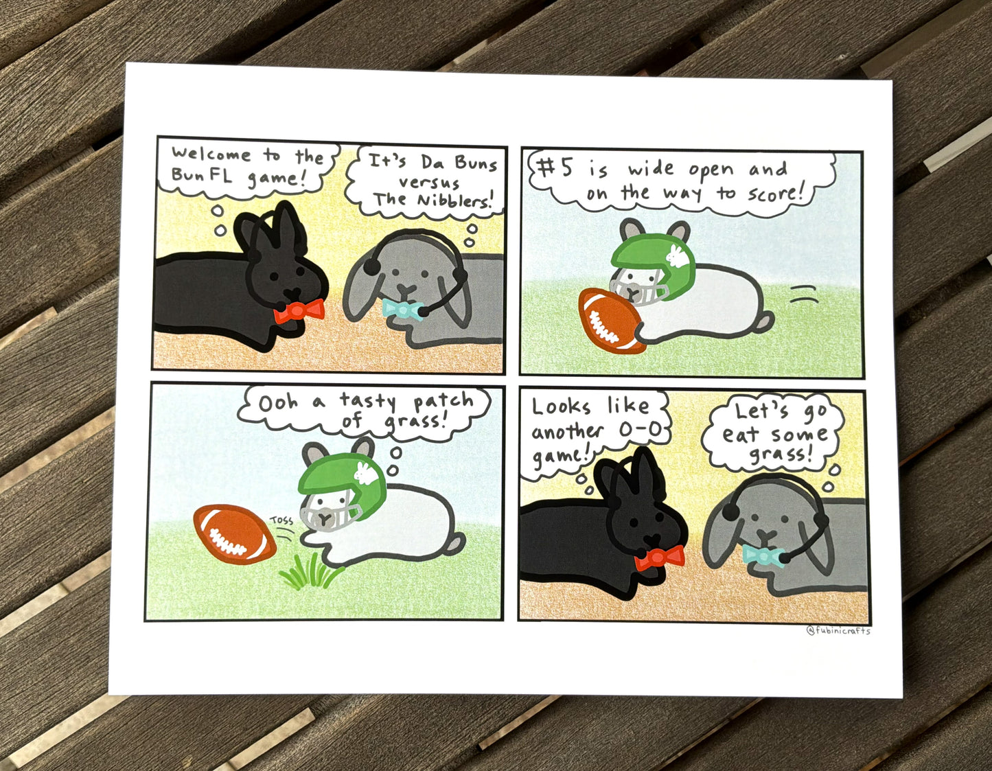 Football Bunny Comic Art Print 8"x10"