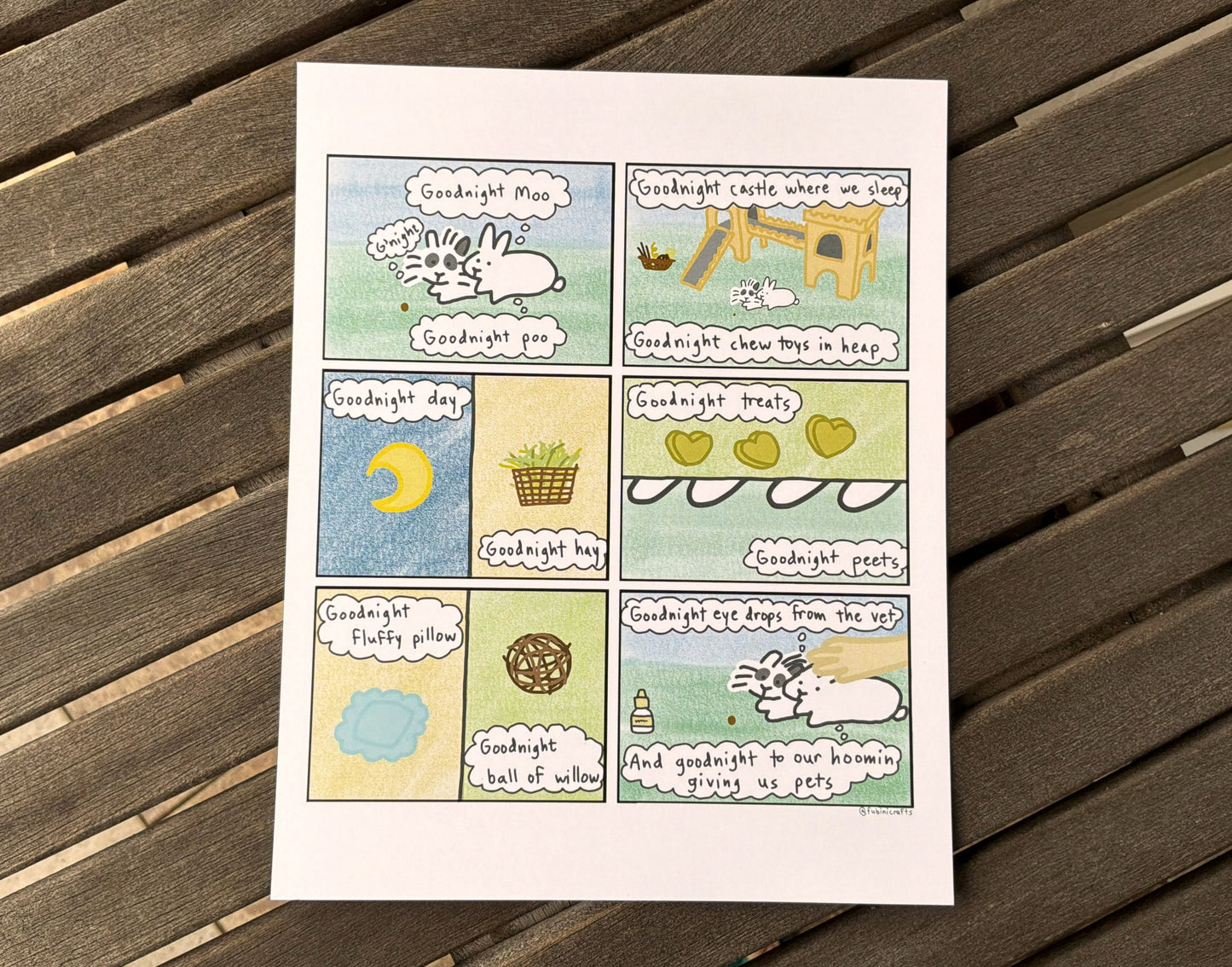 Goodnight Moo Bunny Comic Art Print 8"x10"