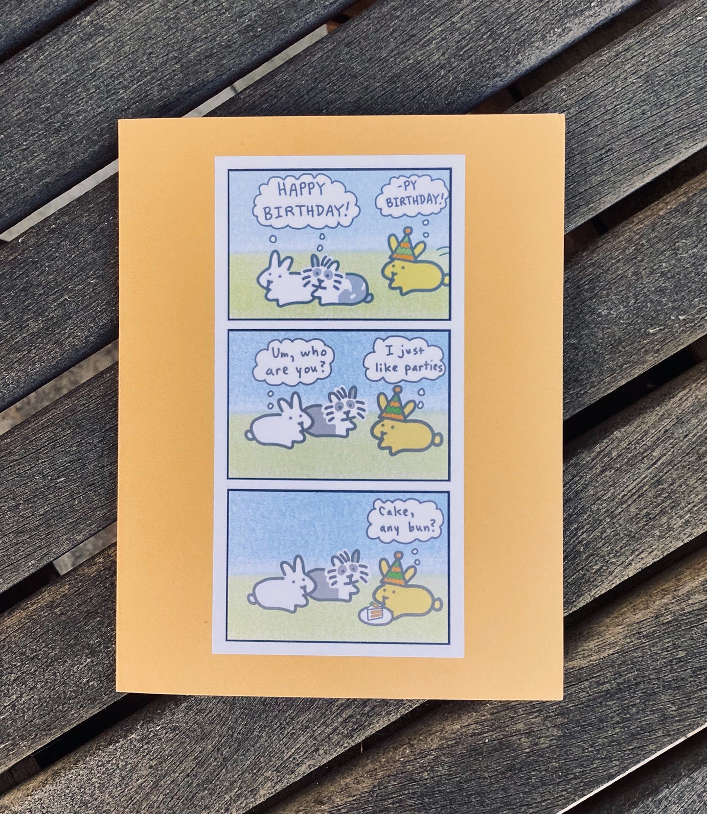 happy birthday card with bunny comic