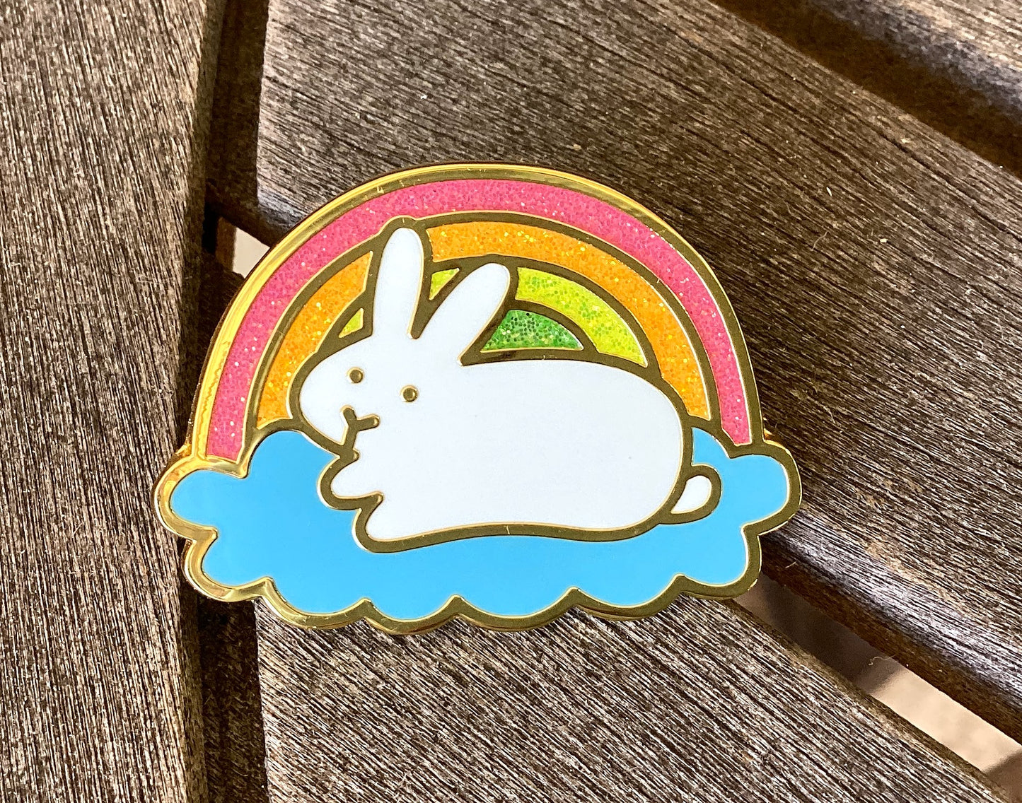 Rainbow Bunny Pin with Glitter
