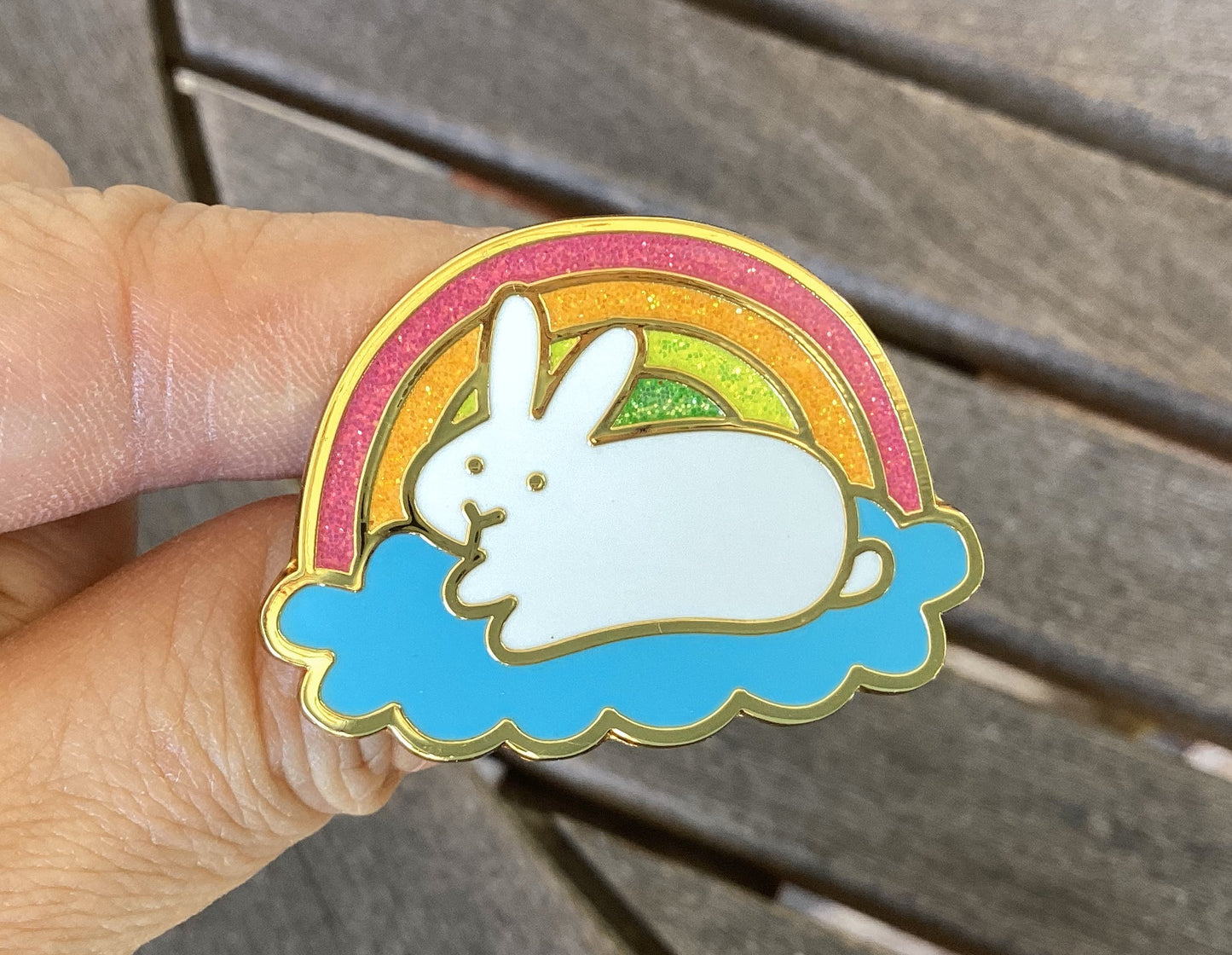 Rainbow Bunny Pin with Glitter