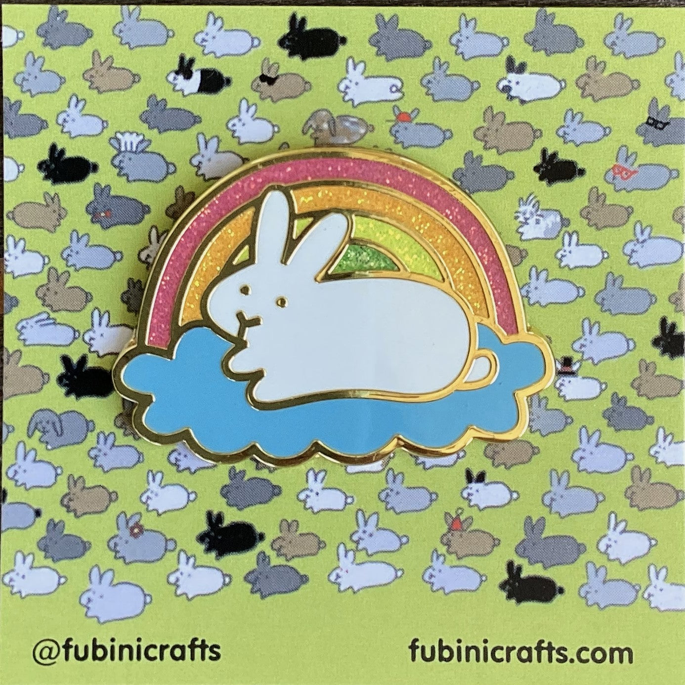 Rainbow Bunny Pin with Glitter