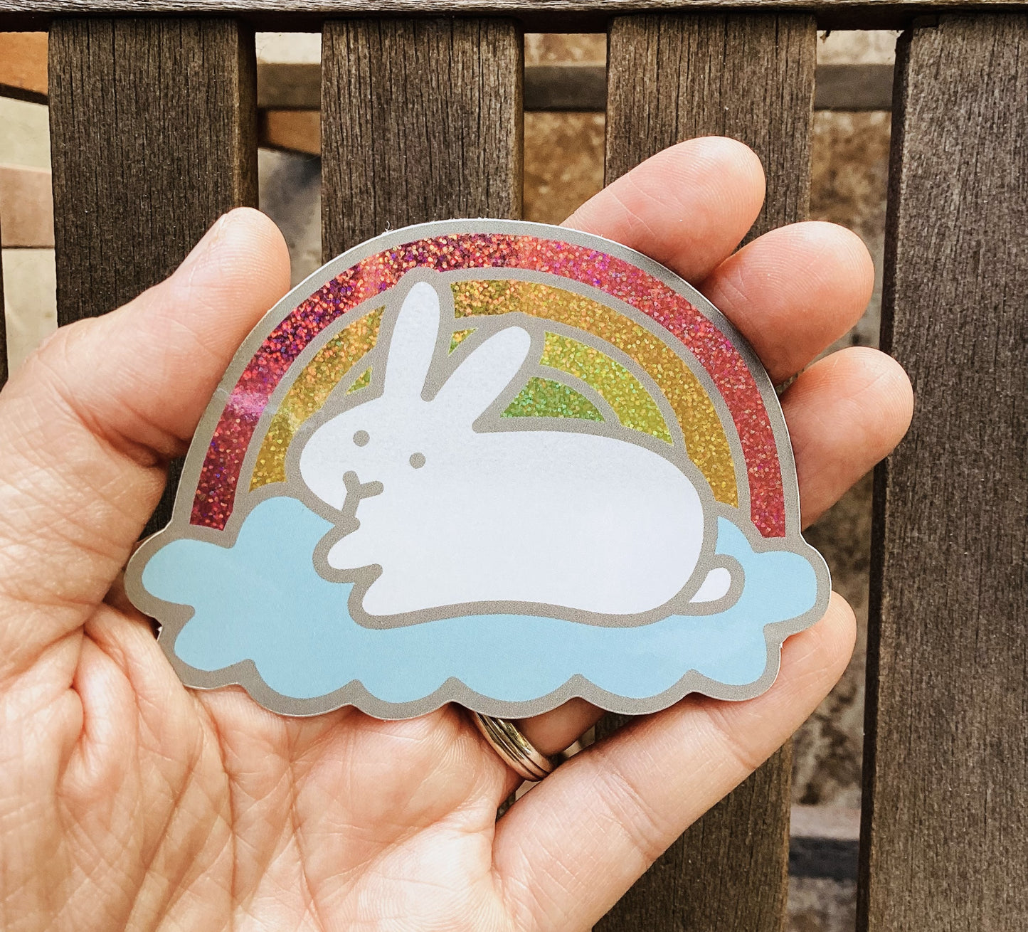 Rainbow Bunny Glitter Sticker