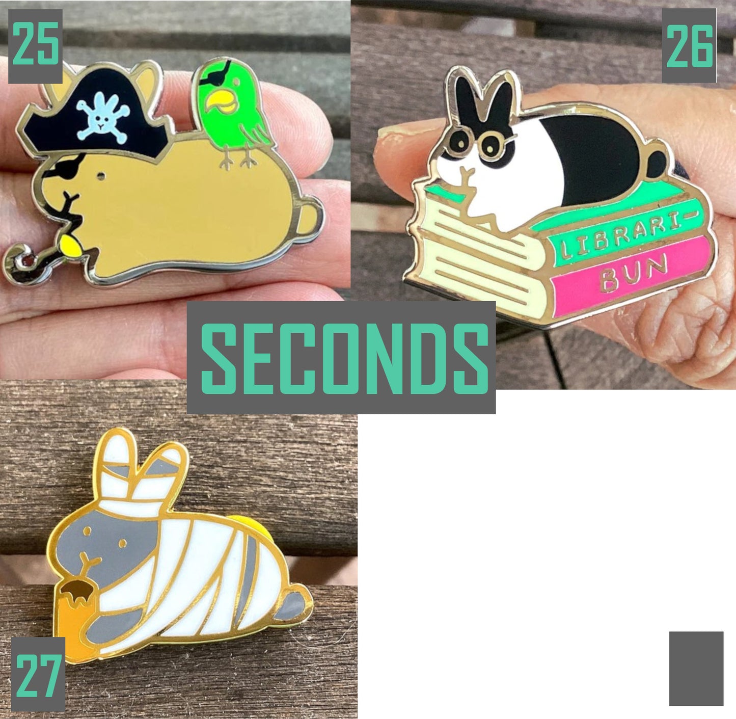 SECONDS B-Grade PINS: Various Bunny Pins with Imperfections
