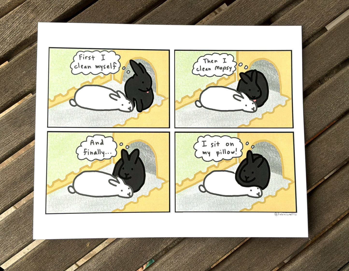 Sit On Pillow Bunny Comic Art Print 8"x10"