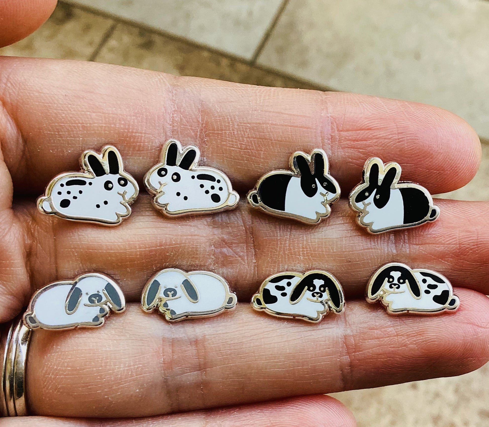 uppy bunny earrings spotted and dutch_lop earrings spotted and himalayan