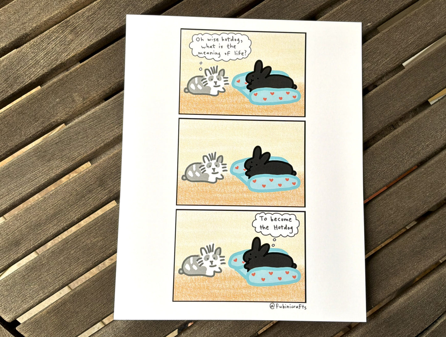 Wise Hotdog Bunny Comic Art Print 8"x10"