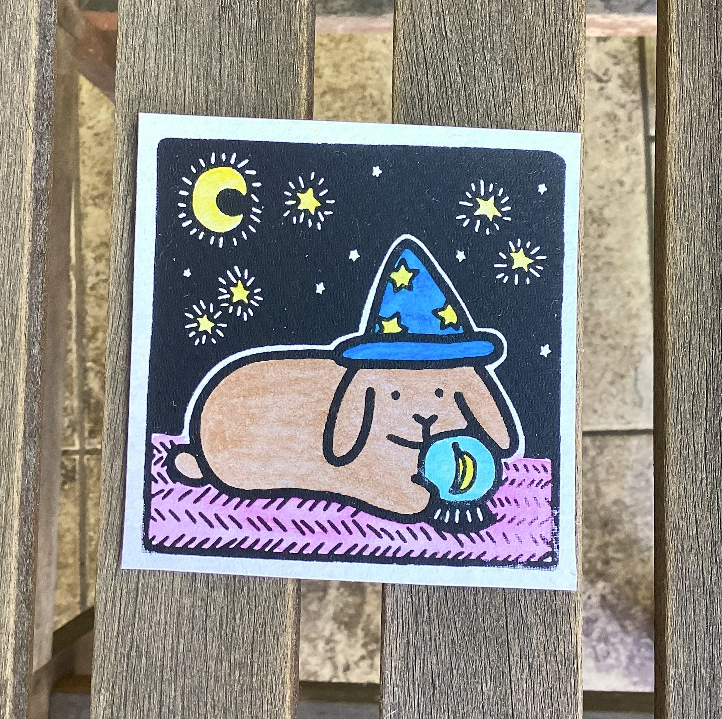 Wizard Bunny 3" Screenprint with Watercolor