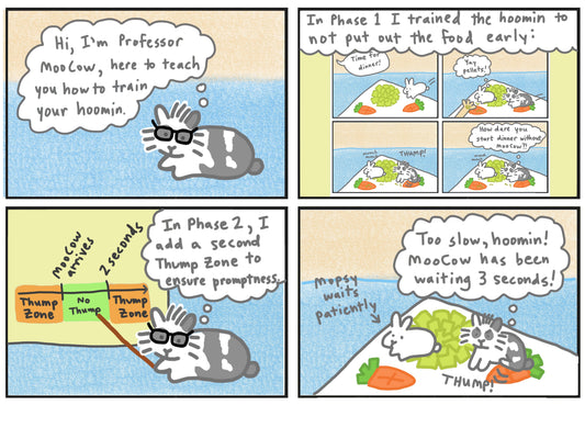 Professor MooCow train your hoomin comic 101 (published 3/23/2024)