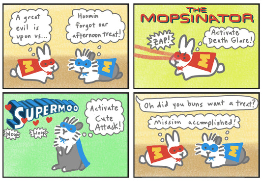 Super Buns signature attacks comic (published 3/30/2024)