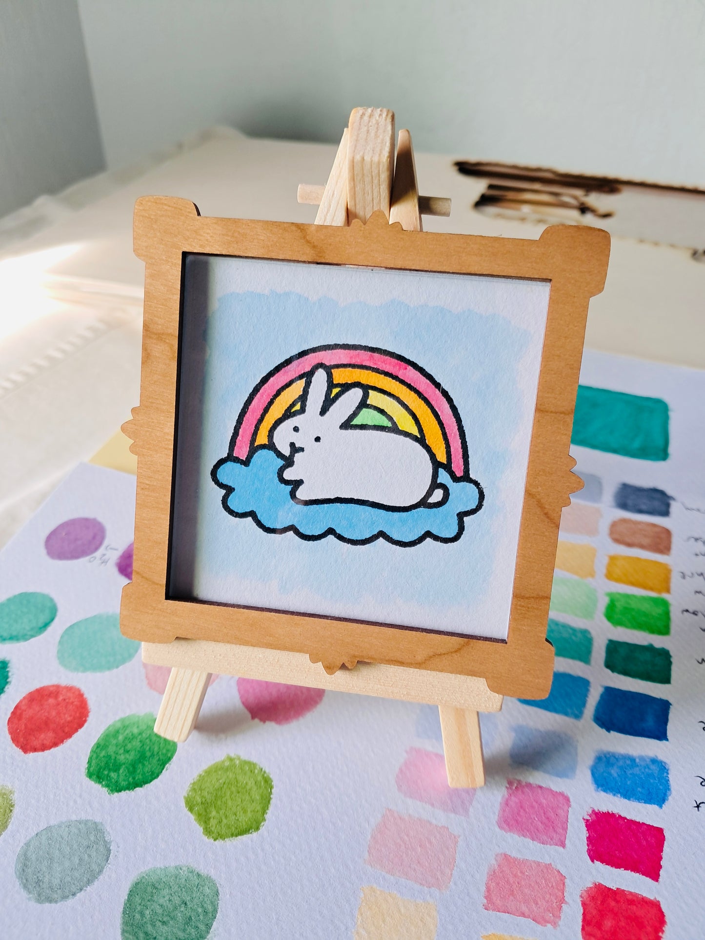 Rainbow Bunny 3" Screenprint with Watercolor