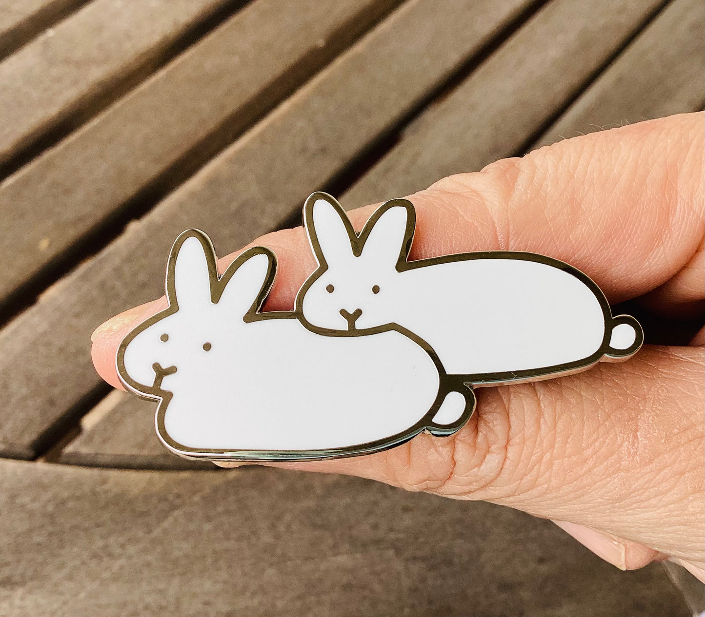 Two White Bunnies Pin