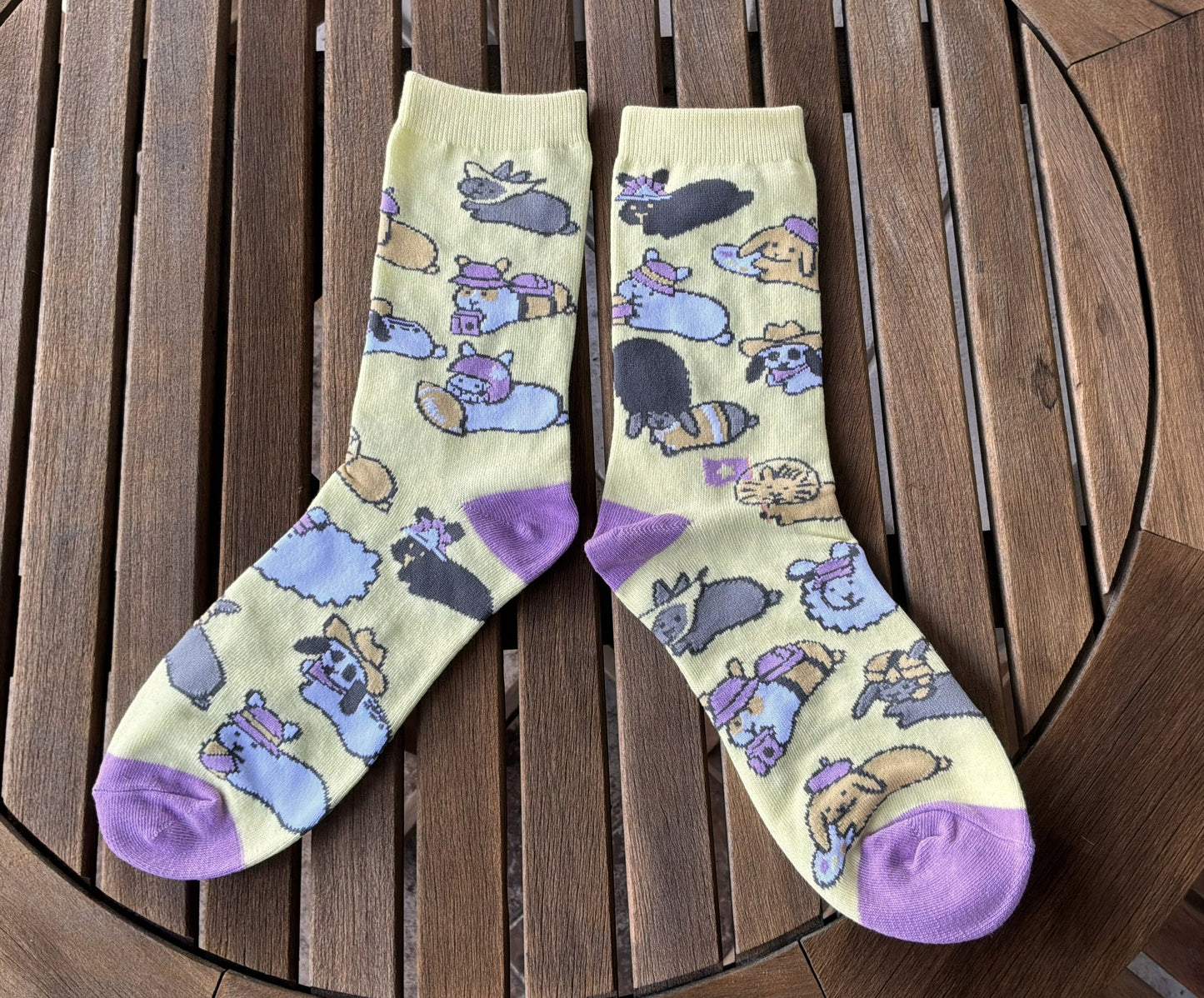 Bunny Rabbit Crew Socks - Bunnies with Hats Volume 3 (Yellow)