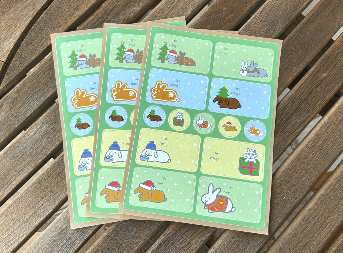 Holiday Bunnies Christmas Labels Sheets (Set of 3)