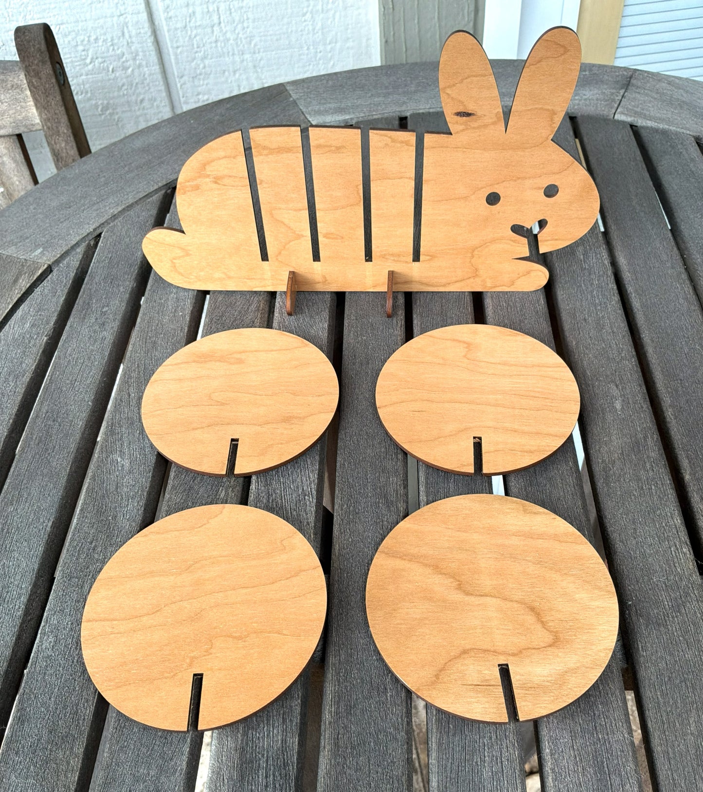 Bunny Wooden Set of 4 Coasters with Cork Bottoms