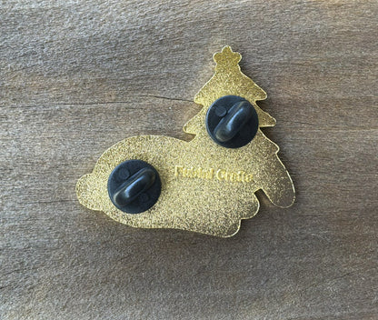 Festive Tree Hat Bunny Glitter Enamel Pin