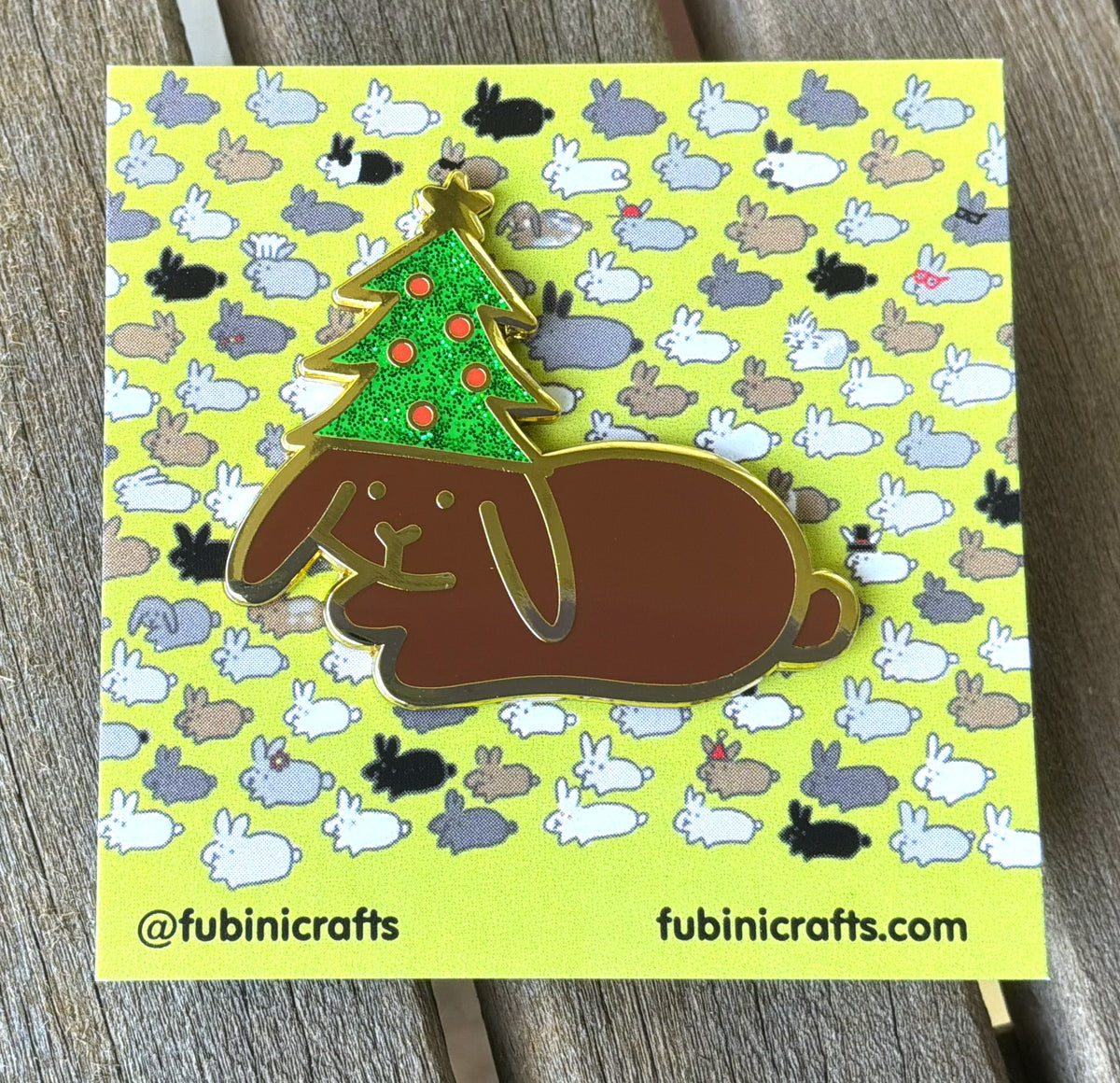 Festive Tree Hat Bunny Glitter Enamel Pin