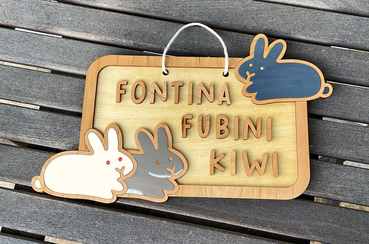 custom three bunny wooden sign