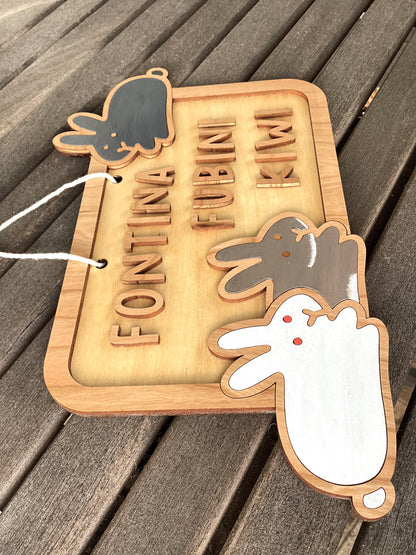 custom three bunny wooden sign side view