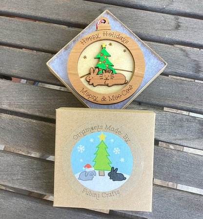 Personalized Wood Two Bunny Holiday Tree Ornament