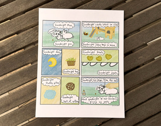 Goodnight Moo Bunny Comic Art Print 8"x10"