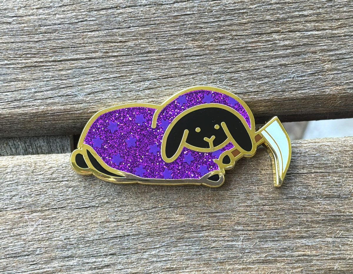 Grim Reaper Bunny Glitter Enamel Pin