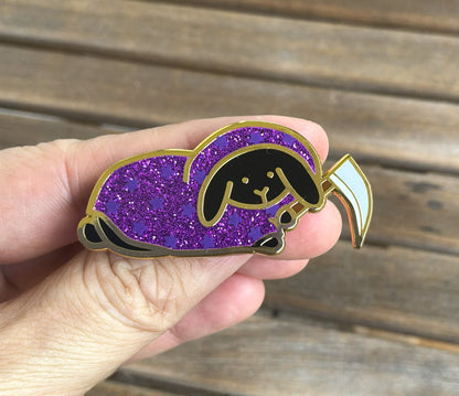 Grim Reaper Bunny Glitter Enamel Pin