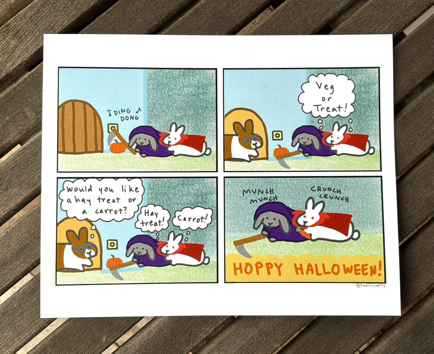 Halloween Veg or Treat Bunny Comic Art Print 8"x10"