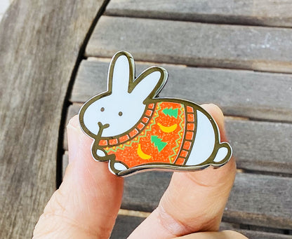 Holiday Sweater Bunny Enamel Pin