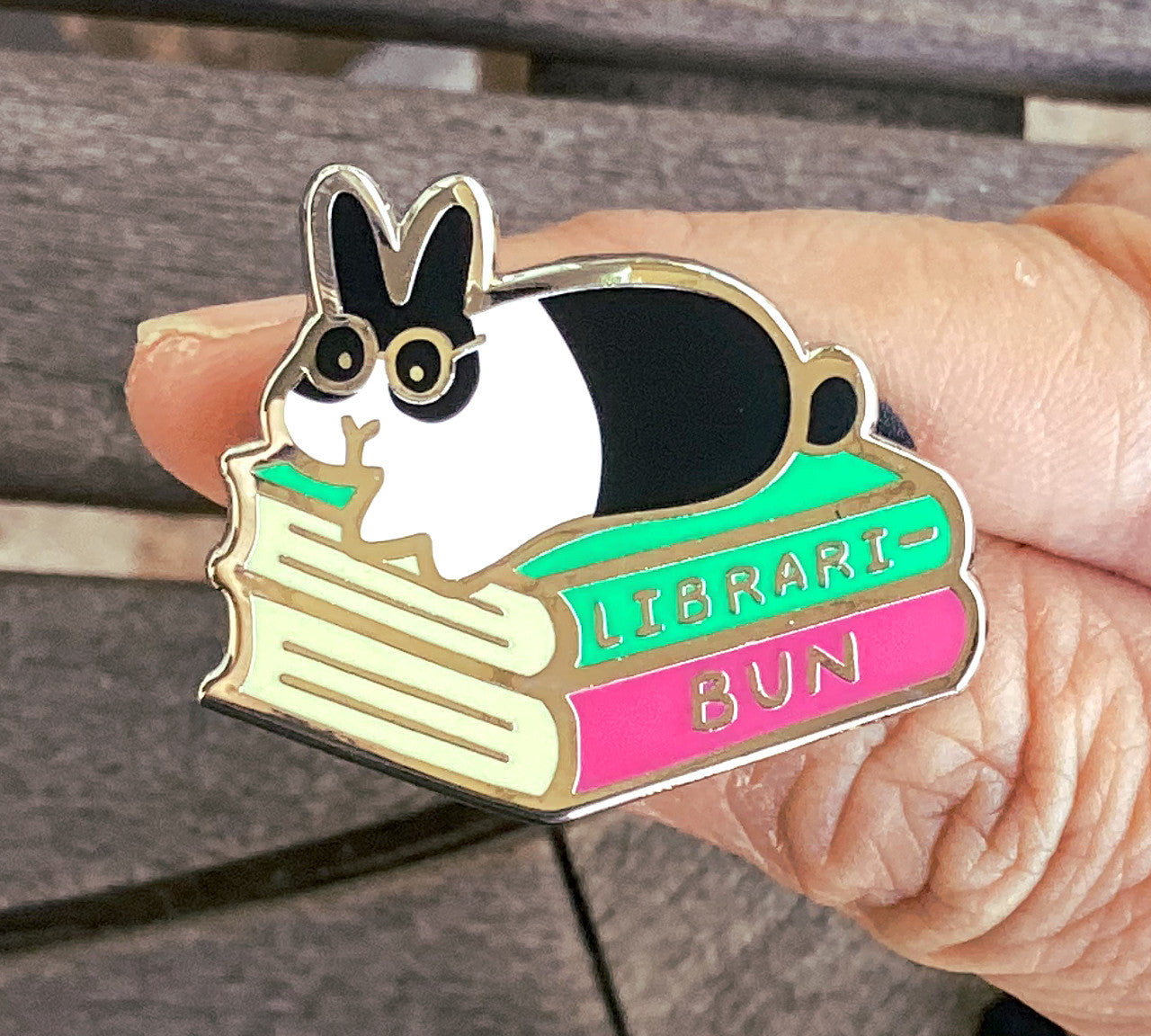 Libraribun Enamel Pin, Cute Librarian Pin