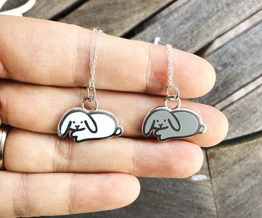 white and gray lop bunny necklace