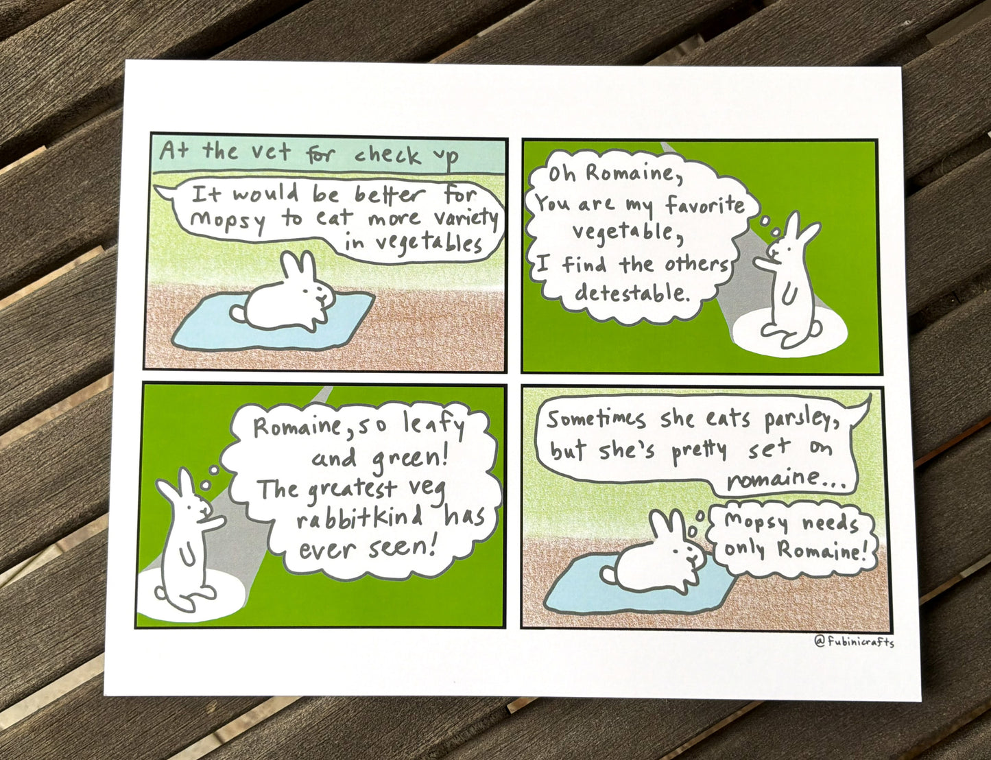 Ode to Romaine Bunny Comic Art Print 8"x10"