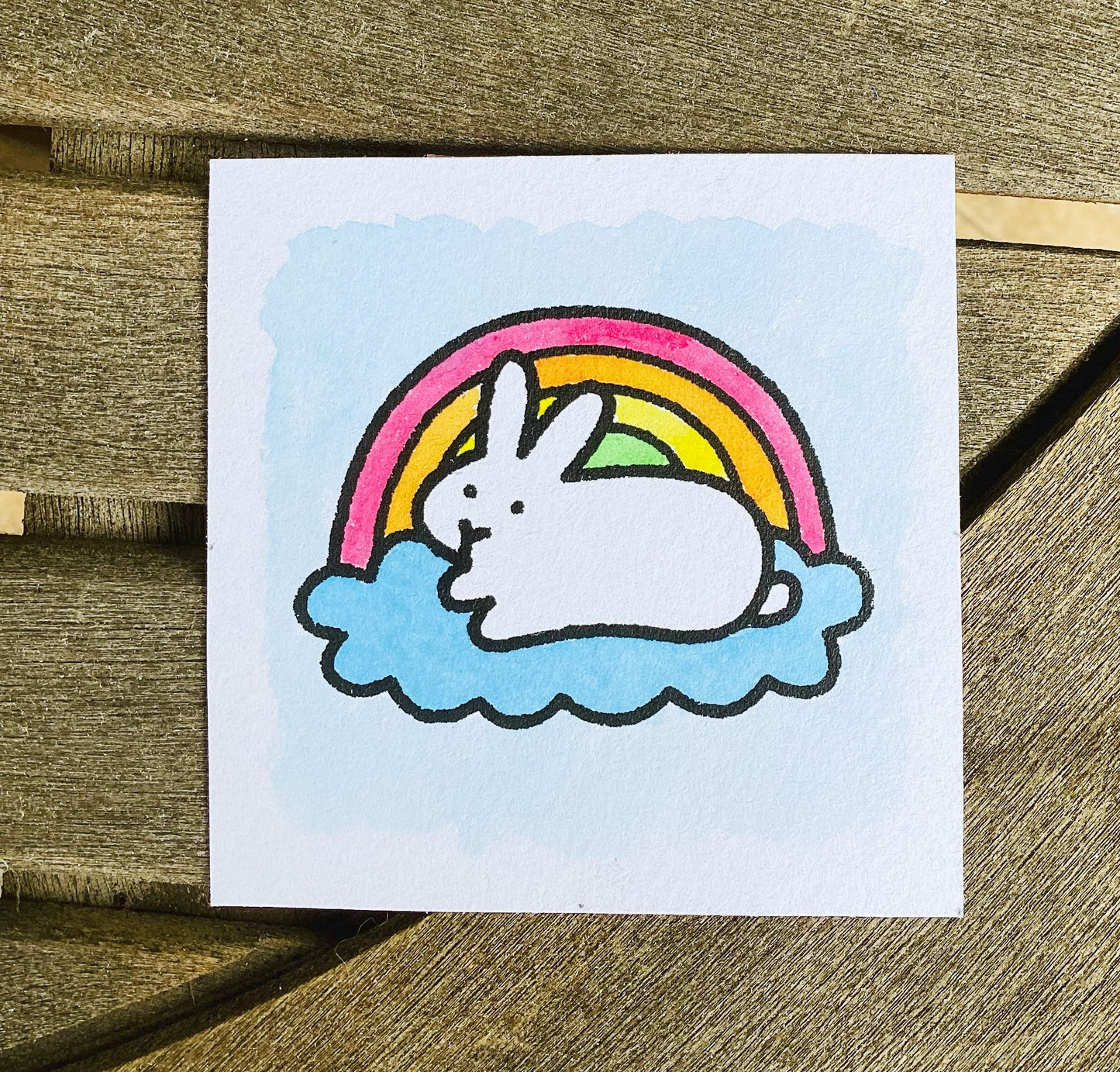 Rainbow Bunny 3" Screenprint with Watercolor