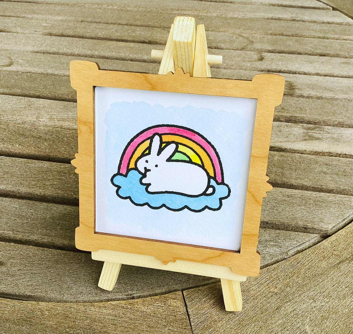 Rainbow Bunny 3" Screenprint with Watercolor