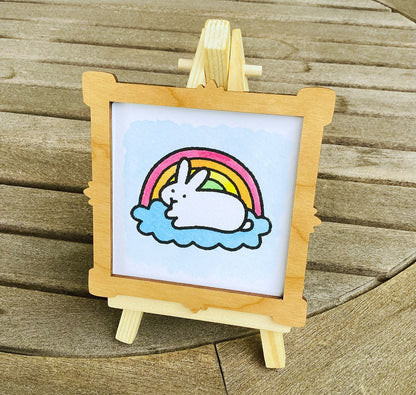 Rainbow Bunny 3" Screenprint with Watercolor