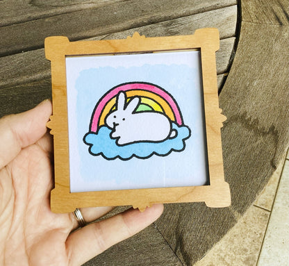 Rainbow Bunny 3" Screenprint with Watercolor