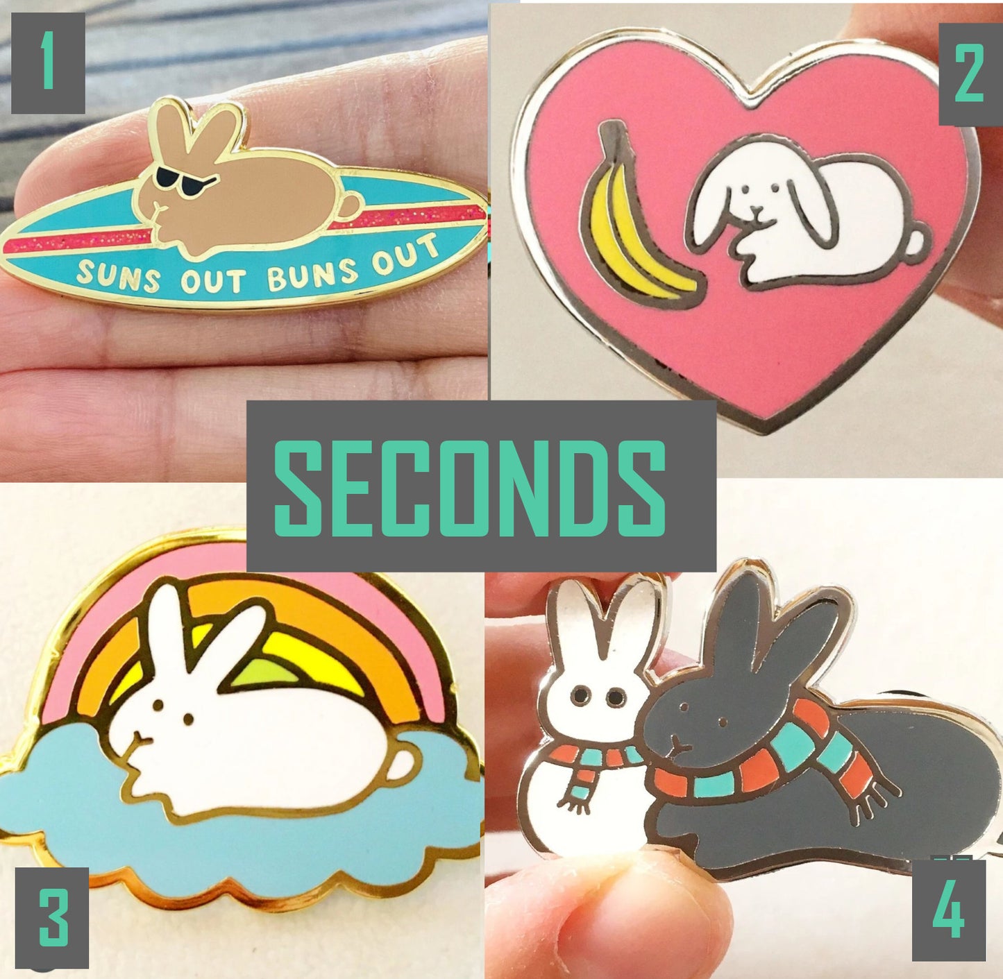 SECONDS B-Grade PINS:  Various Bunny Pins with Imperfections