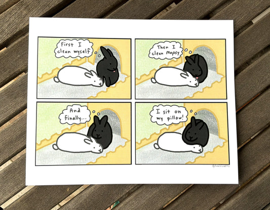 Sit On Pillow Bunny Comic Art Print 8"x10"