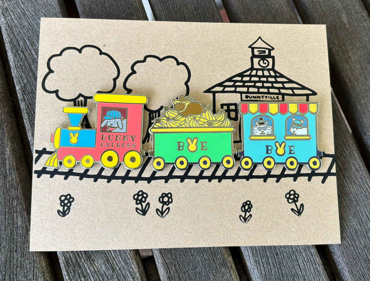 Train Bunny Pins