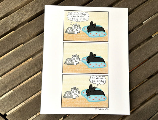 Wise Hotdog Bunny Comic Art Print 8"x10"