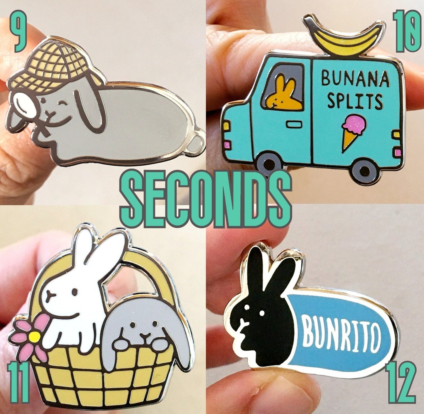 SECONDS B-Grade PINS:  Various Bunny Pins with Imperfections