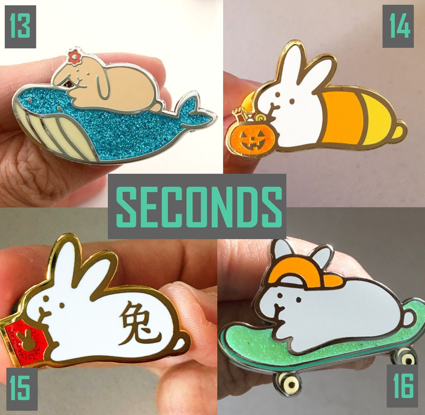 SECONDS B-Grade PINS:  Various Bunny Pins with Imperfections