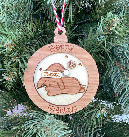 Personalized Wood Santa Bunny Ornament (Choose One)