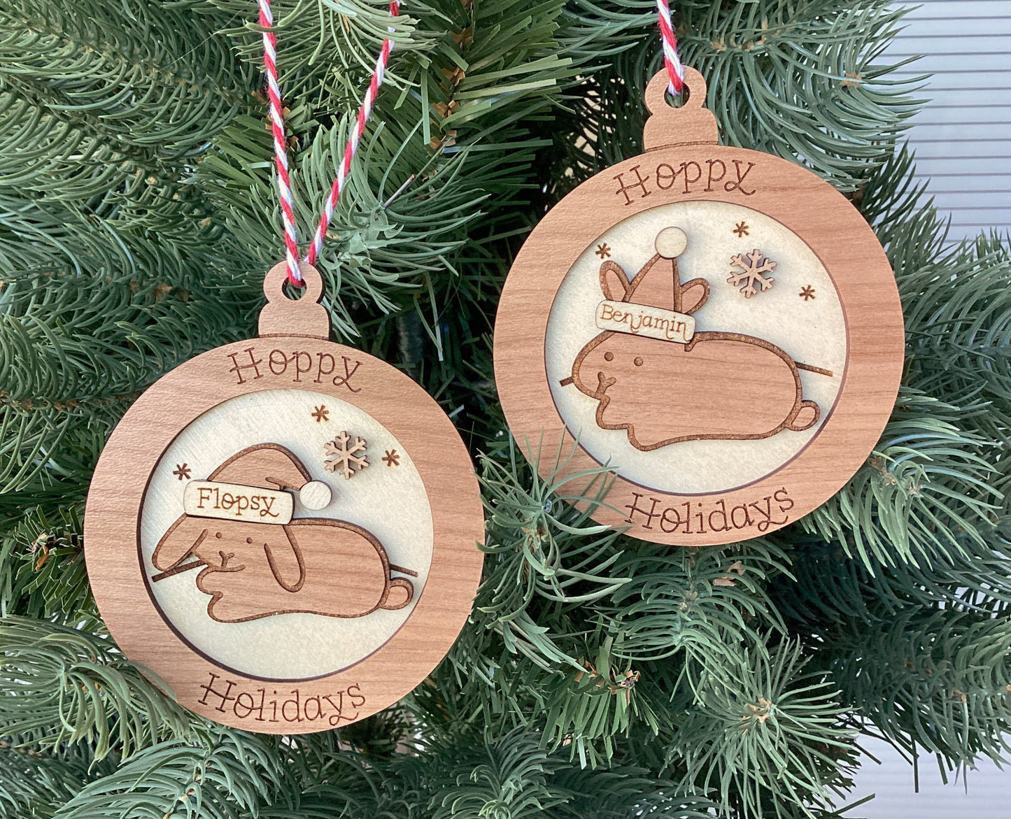 Personalized Wood Santa Bunny Ornament (Choose One)