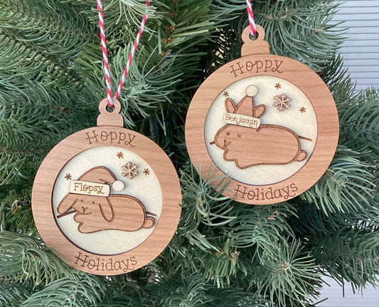 Personalized Wood Santa Bunny Ornament (Choose One)