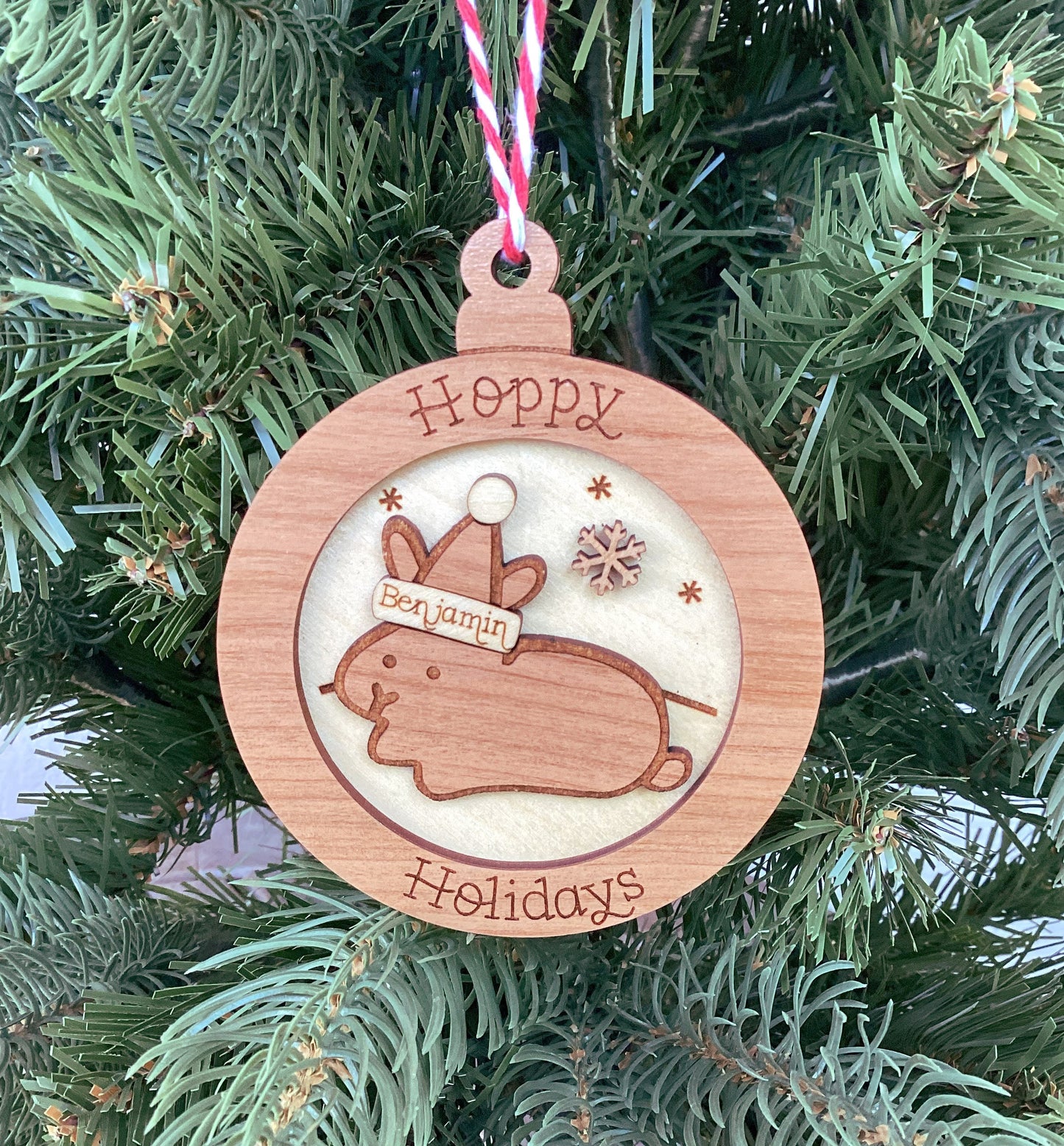 Personalized Wood Santa Bunny Ornament (Choose One)