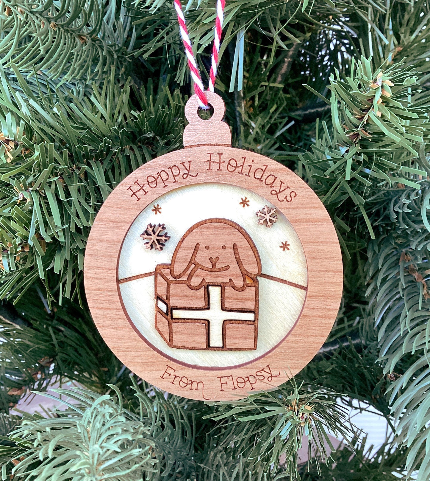 Personalized Wood Bunny Present Ornament (Choose one)